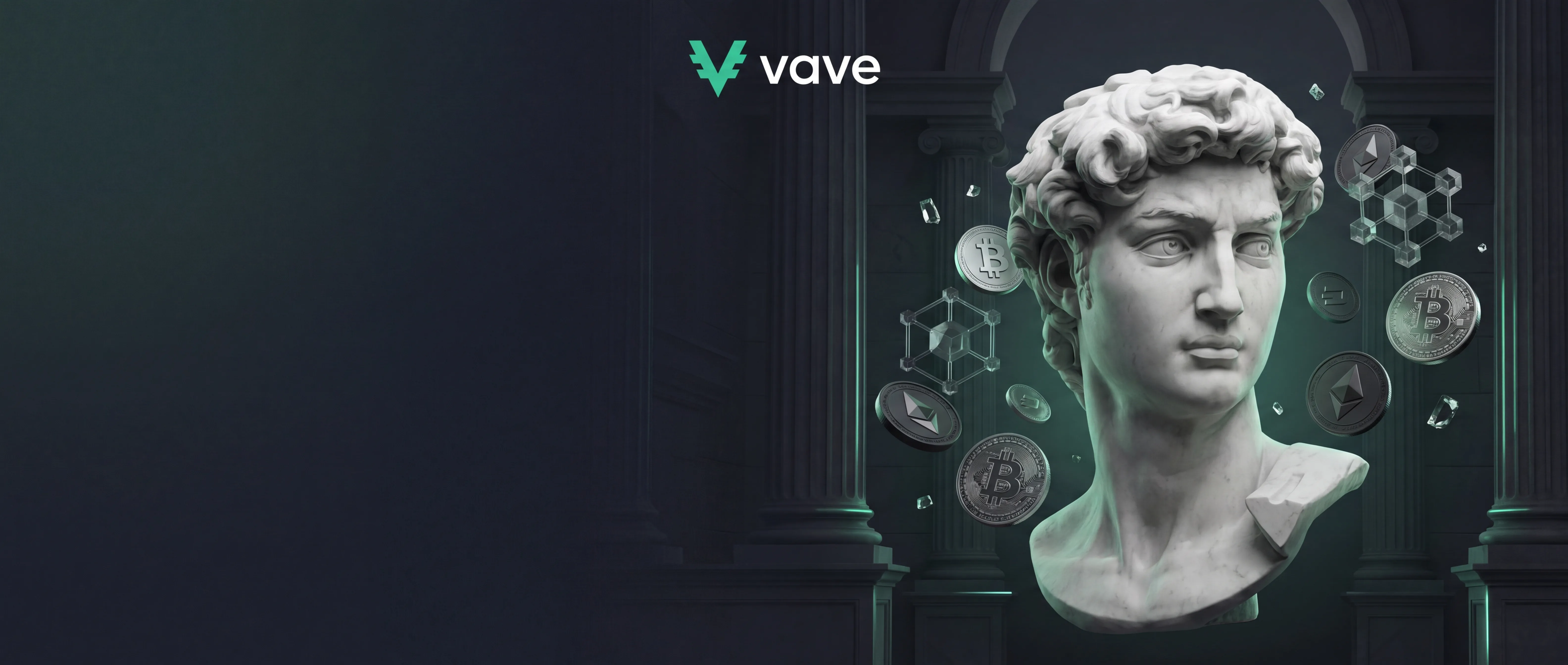 Μαρμάρινο άγαλμα με Bitcoin και Ethereum στο Vave Casino