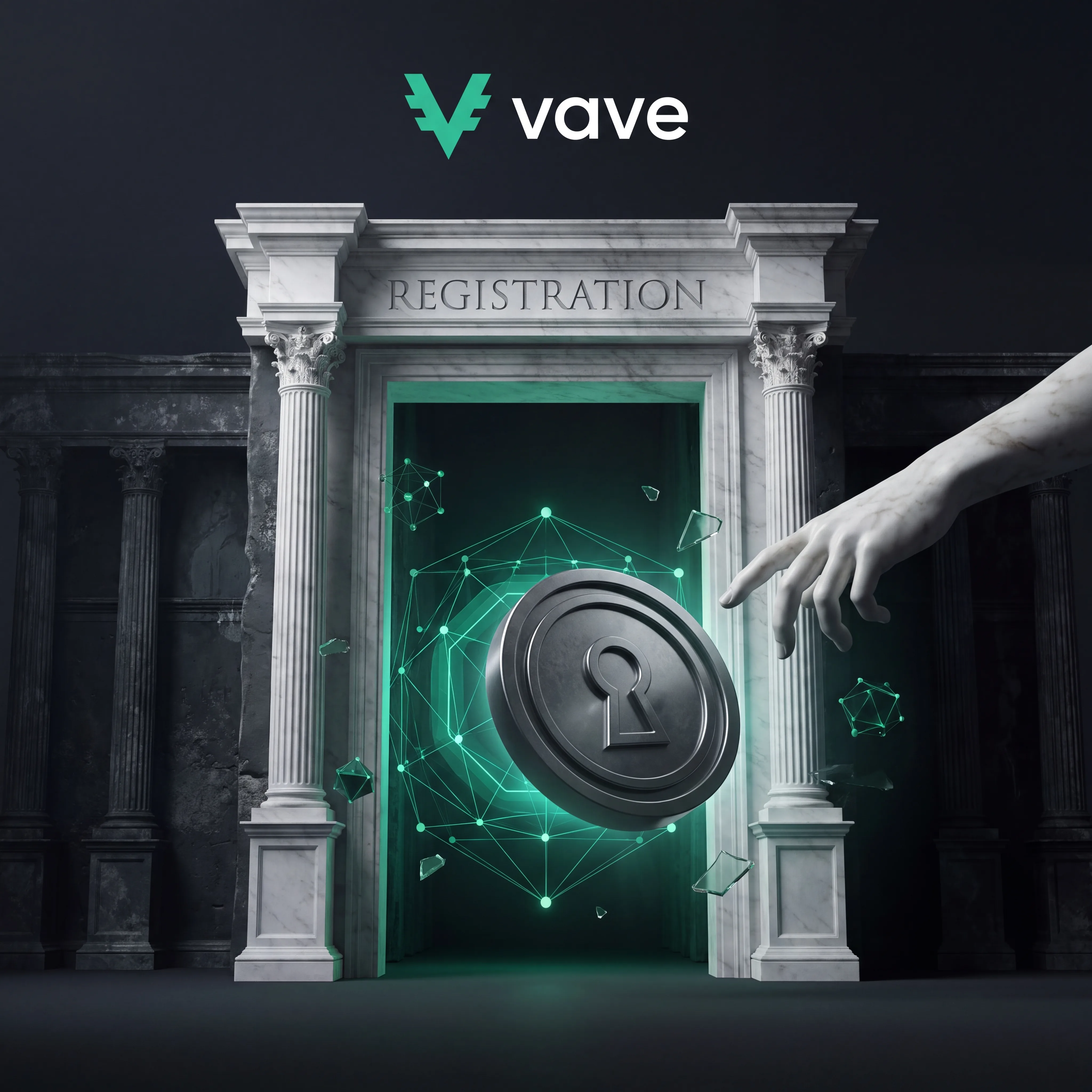 Μαρμάρινη πύλη εγγραφής στο Vave